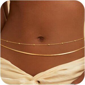 14K Gold Plated Silver Plated Waist Chain for Women, Layered Belly Belt Chains B